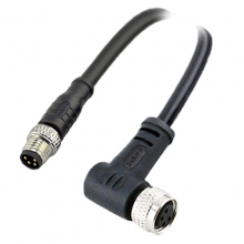 Cable Assembly, A Code - M8 4pins A code male straight to female right angle molded cable, unshielded, PVC, -10°C~+80°C, 24AWG 0.25mm²